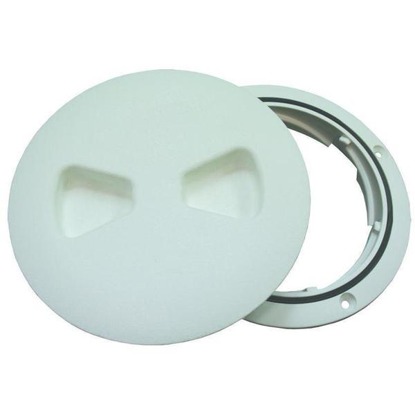 4 in. Low Profile Screw Out Textured Deck Plate with Molded Gasket, Polar White