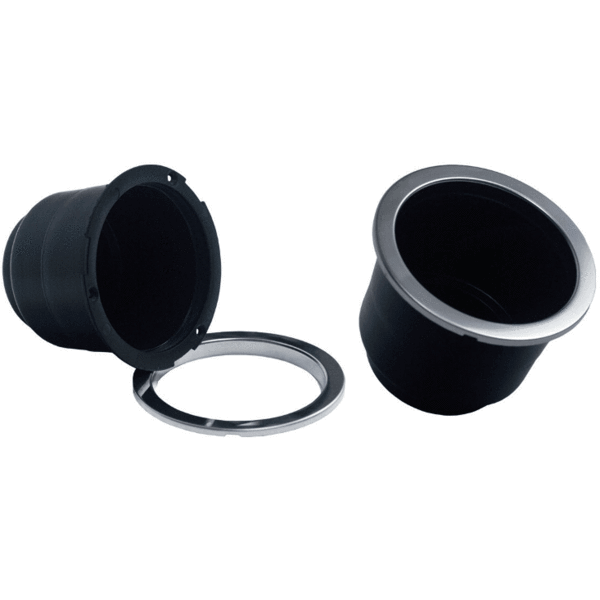 Molded Cup Holder with Stainless Steel Rim, Black