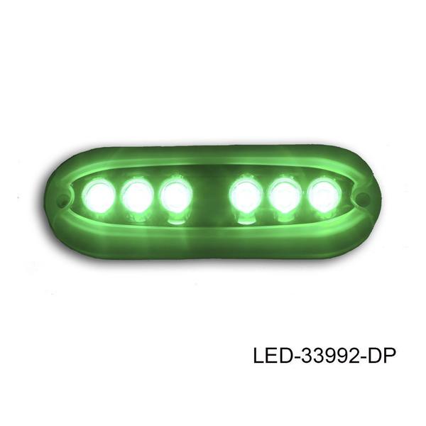 LED-33992-DP 15W 6 LED Oblong Fully Encapsulated Stainless Steel Insert Housing Underwater Light, White & Green