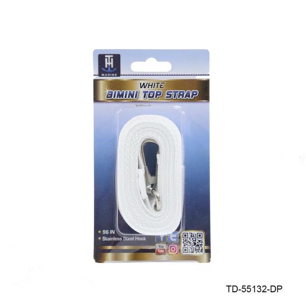 TD-55132-DP 96 in. Long Top Bimini Strap with 1 Stainless Clip, White
