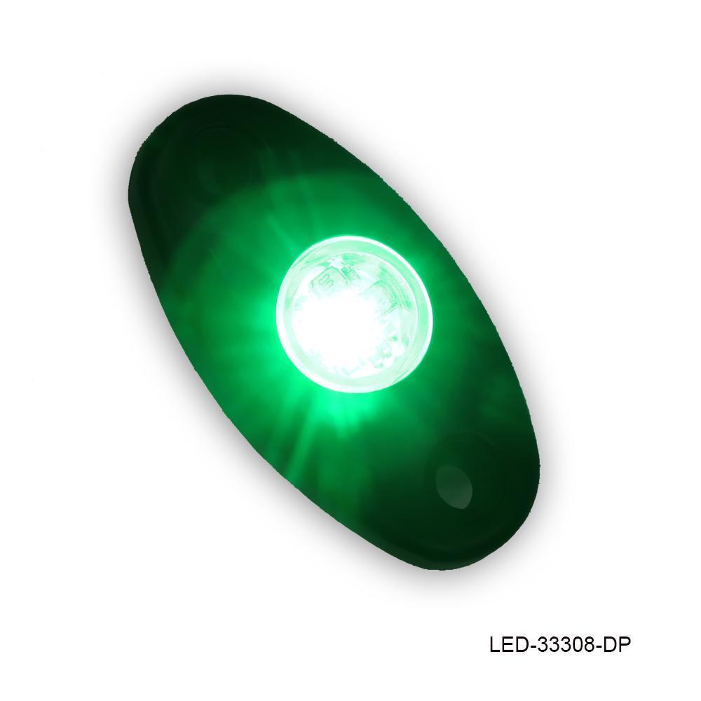 LED-33308-DP LED High Intensity Oval Courtesy Rock Light with Black Housing & Green LED