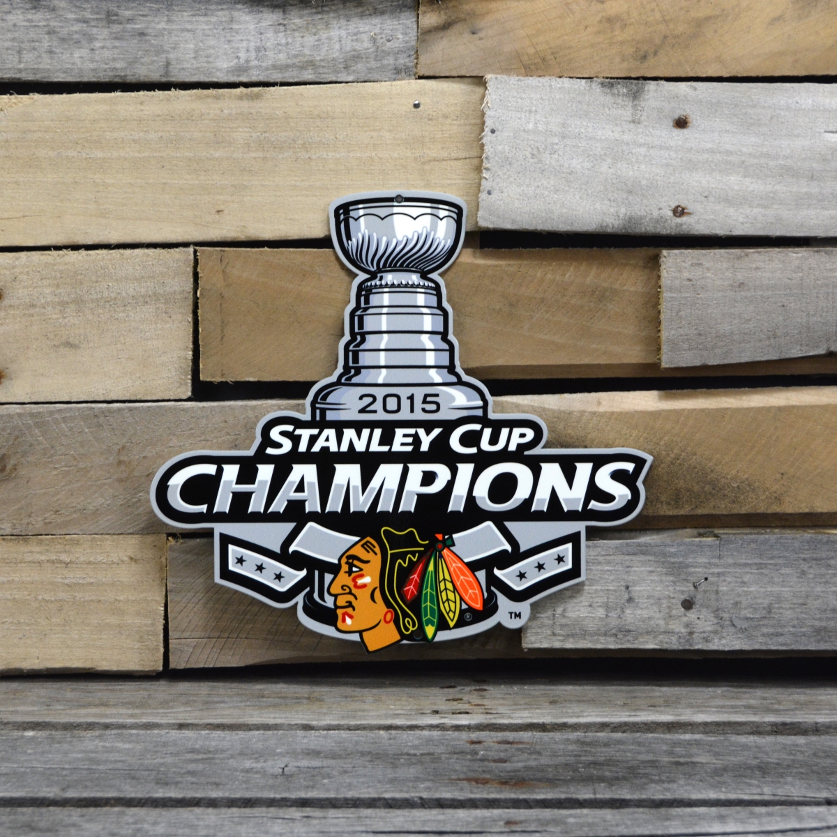 Picture of Authentic Street Signs 90233 12 in. Blackhawks 2015 Champs Steel Logo