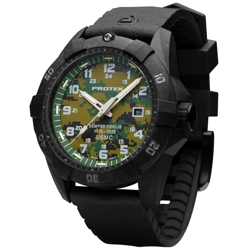 1015SFC Dive 1010 Series USMC 250th Anniversary Carbon Composite Case Watch - Green Camo Dial - Rubber Charcoal Strap