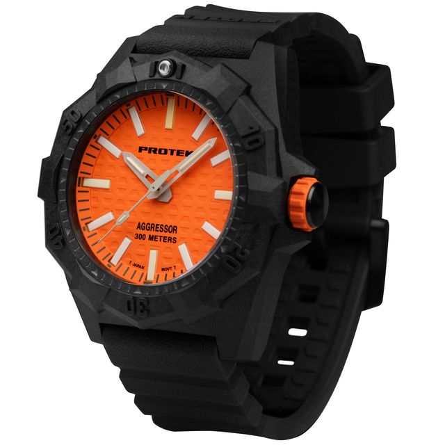 4004 Dive Aggressor 4000 Series Carbon Composite Case Watch - Orange Dial - Rubber Charcoal Strap