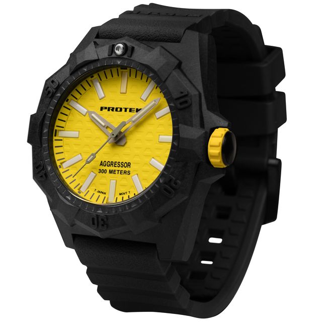 4007 Dive Aggressor 4000 Series Carbon Composite Case Watch - Yellow Dial - Rubber Charcoal Strap