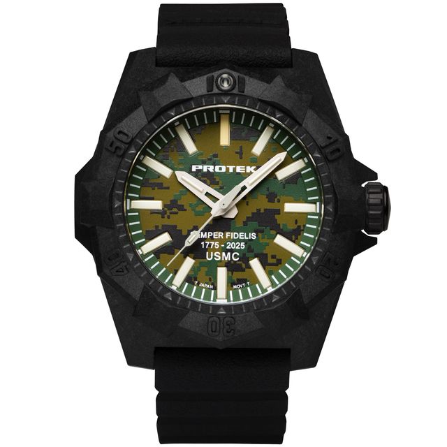 4105SFC Dive Aggressor 4100 Series USMC 205th Anniversary Carbon Composite Case Watch - Black Camo Dial - Rubber Charcoal Strap