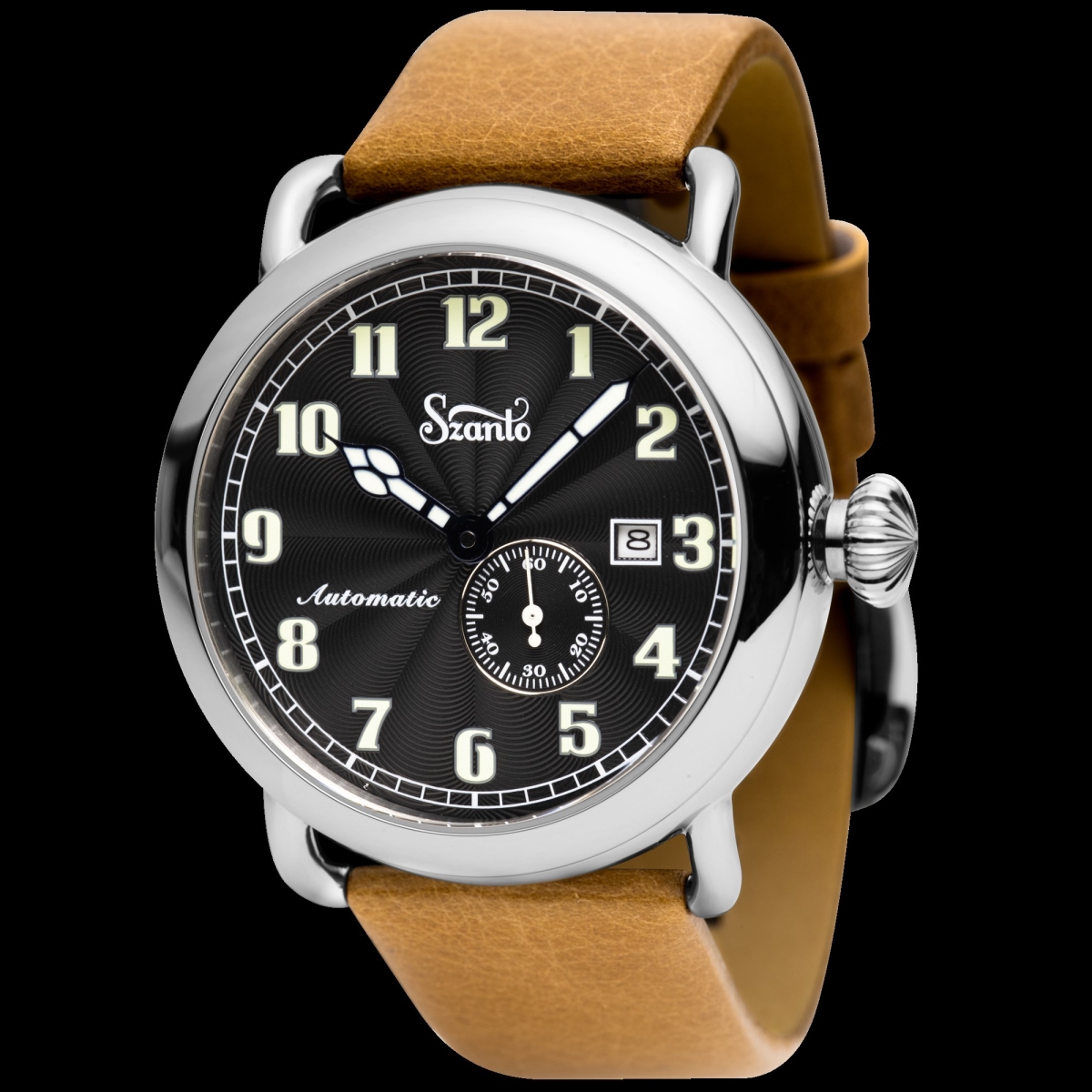 SZ 6302E Classic Round Automatic Round Series Watch - Polished Stainless Steel Case, Ivory Dial - Dark Brown Leather Strap