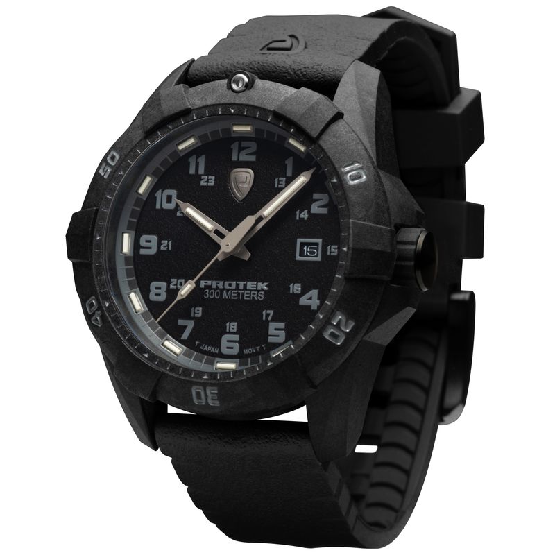 1001 Dive 1000 Series Carbon Composite Case Watch, Black Dial - Rubber Charcoal Strap