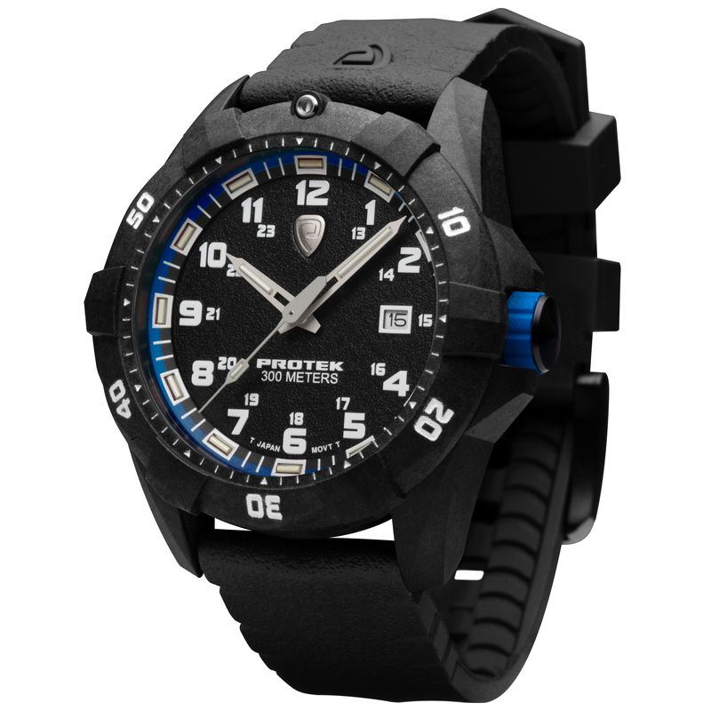 1003 Dive 1000 Series Carbon Composite Case Watch, Black with Blue Dial - Rubber Charcoal Strap