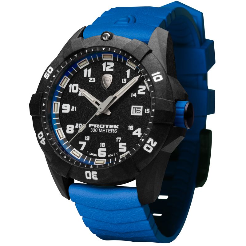 1003B Dive 1000 Series Carbon Composite Case Watch, Black with Blue Dial - Rubber Blue Strap