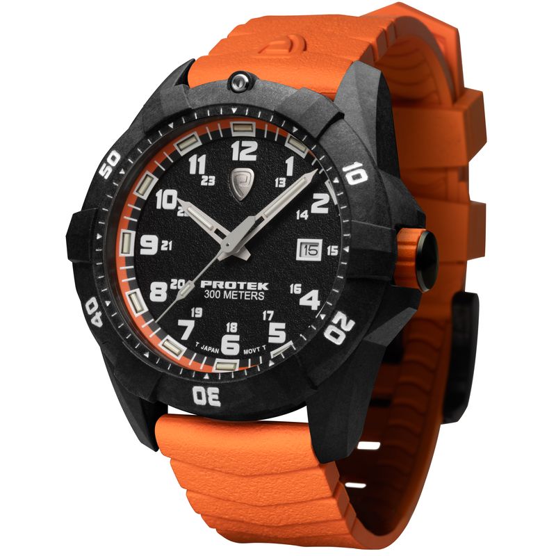 1004O Dive 1000 Series Carbon Composite Case Watch, Black with Orange Dial - Rubber Orange Strap