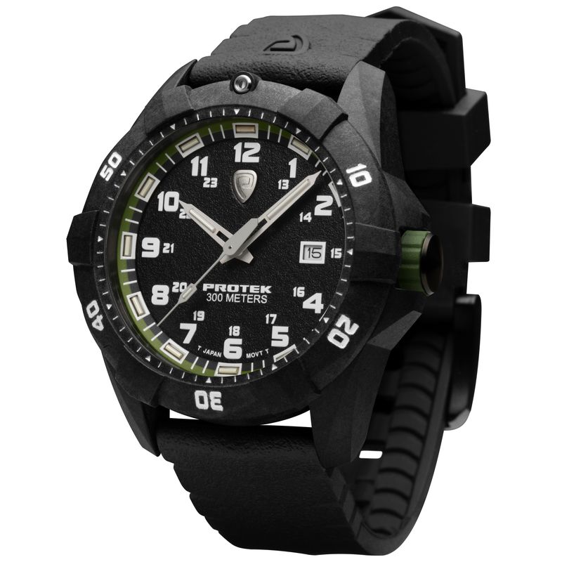 1005 Dive 1000 Series Carbon Composite Case Watch, Black with Green Dial - Rubber Charcoal Strap