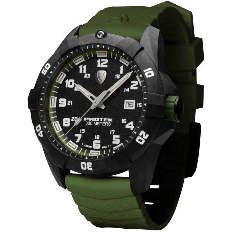 1005G Dive 1000 Series Carbon Composite Case Watch, Black with Green Dial - Rubber Green Strap