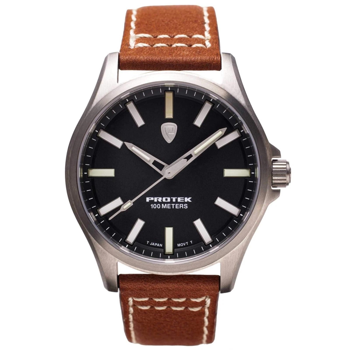 3001 Field 3000 Series Titanium Case Watch, Black Dial - Dark Tan Strap