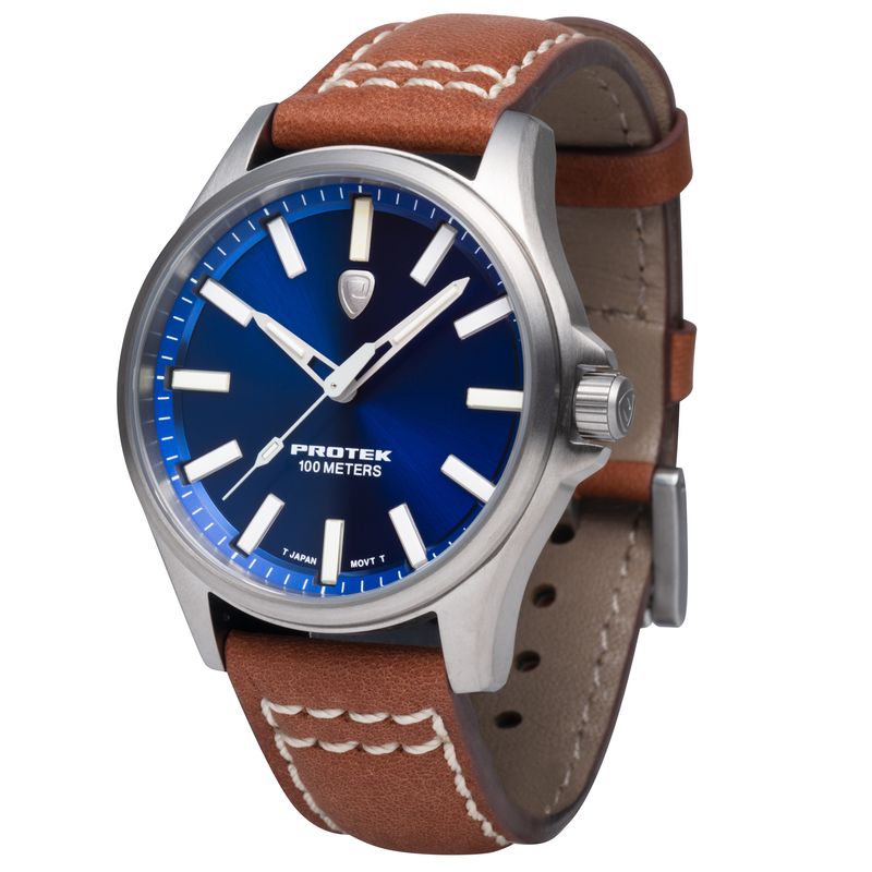 3003 Field 3000 Series Titanium Case Watch, Blue Dial - Leather Dark Tan Strap