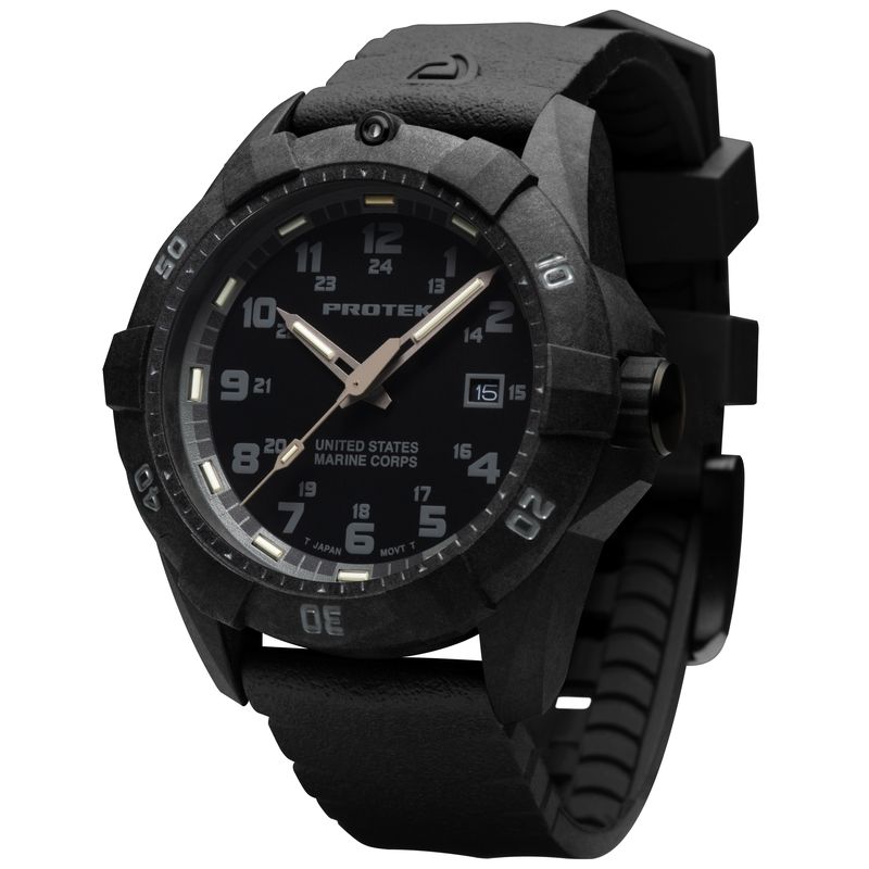 1011 Dive 1010 Series USMC Carbon Composite Case Watch, Black Dial - Rubber Charcoal Strap
