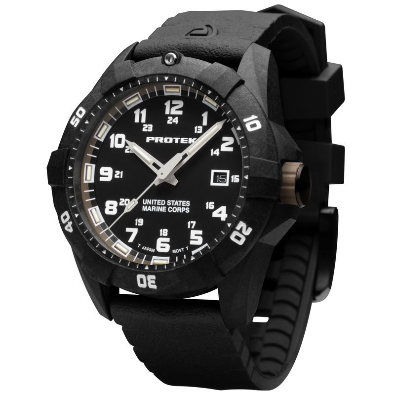 1016 Dive 1010 Series USMC Carbon Composite Case Watch, Black with D Sand Dial - Rubber Charcoal Strap