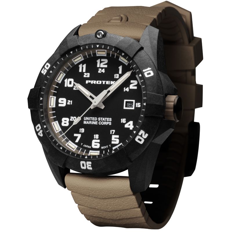 1016D Dive 1010 Series USMC Carbon Composite Case Watch, Black with D Sand Dial - Rubber Sand Strap