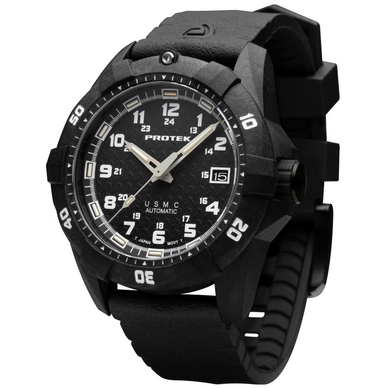 1211 Dive 1200 Series USMC Automatic Carbon Composite Case Watch, Black Dial - Rubber Charcoal Strap
