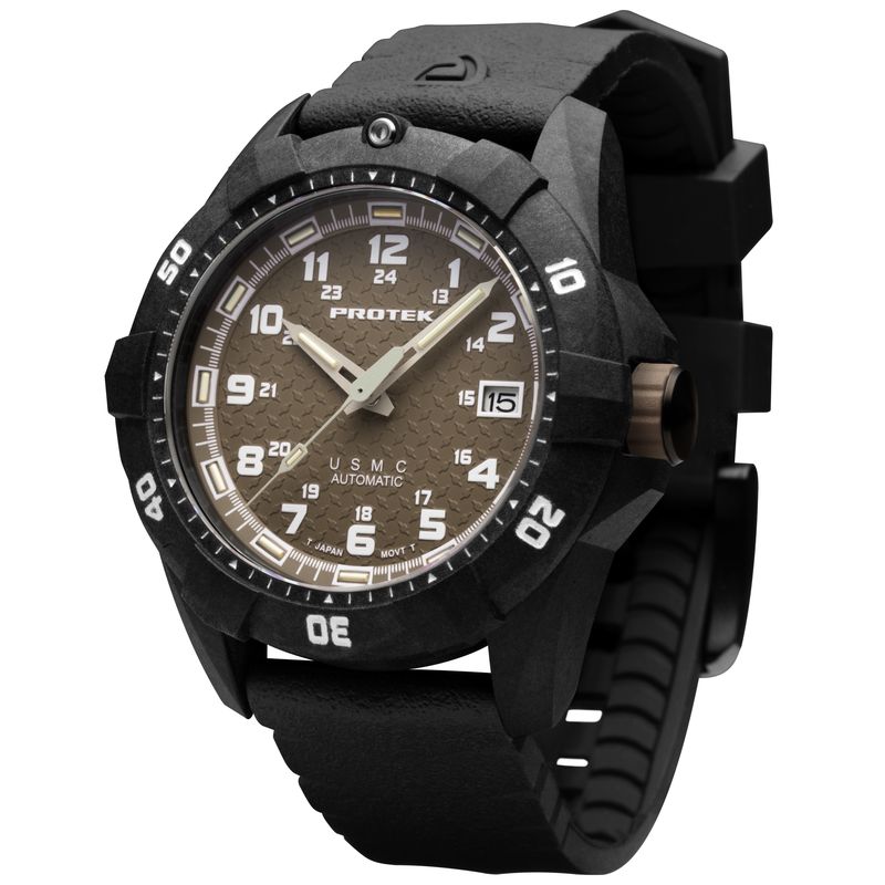 1216 Dive 1200 Series USMC Automatic Carbon Composite Case Watch, Desert Sand Dial - Rubber Charcoal Strap