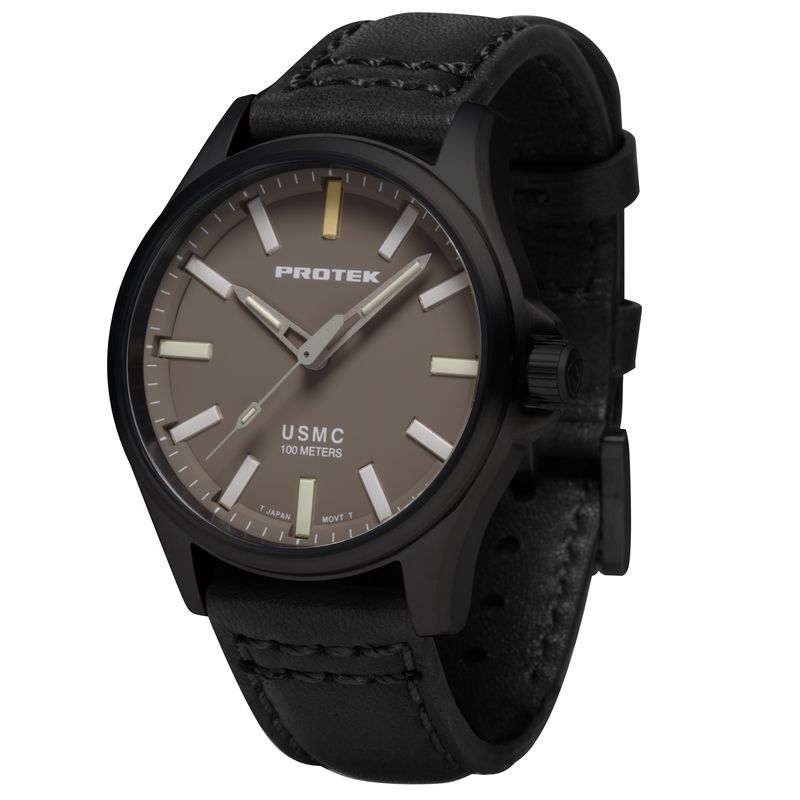 3106 Field 3100 Series USMC Titanium IP Black Case Watch, Sand Dial - Leather Black Strap