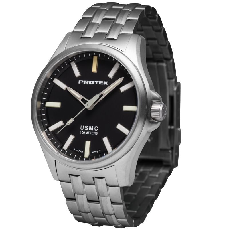 3101BR Field 3100 Series USMC Bracelet Titanium Case Watch, Black Dial - Titanium Strap