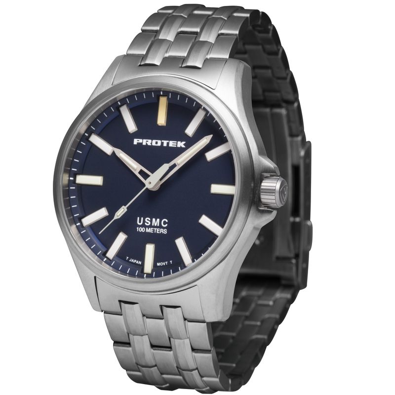3103BR Field 3100 Series USMC Bracelet Titanium Case Watch, Dark Blue Dial - Titanium Strap