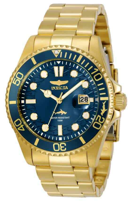 Picture of Invicta 30024 43 mm Mens Pro Diver Quartz 3 Hand Blue Dial Gold-Tone Watch