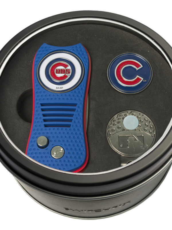 Team Golf MLB Chicago Cubs Tin Ball Marker Gift Set with Retractable Divot Tool, Cap Clip and 2 Double-Sided Enamel Ball Markers, Patented Design, Less Damage to Greens