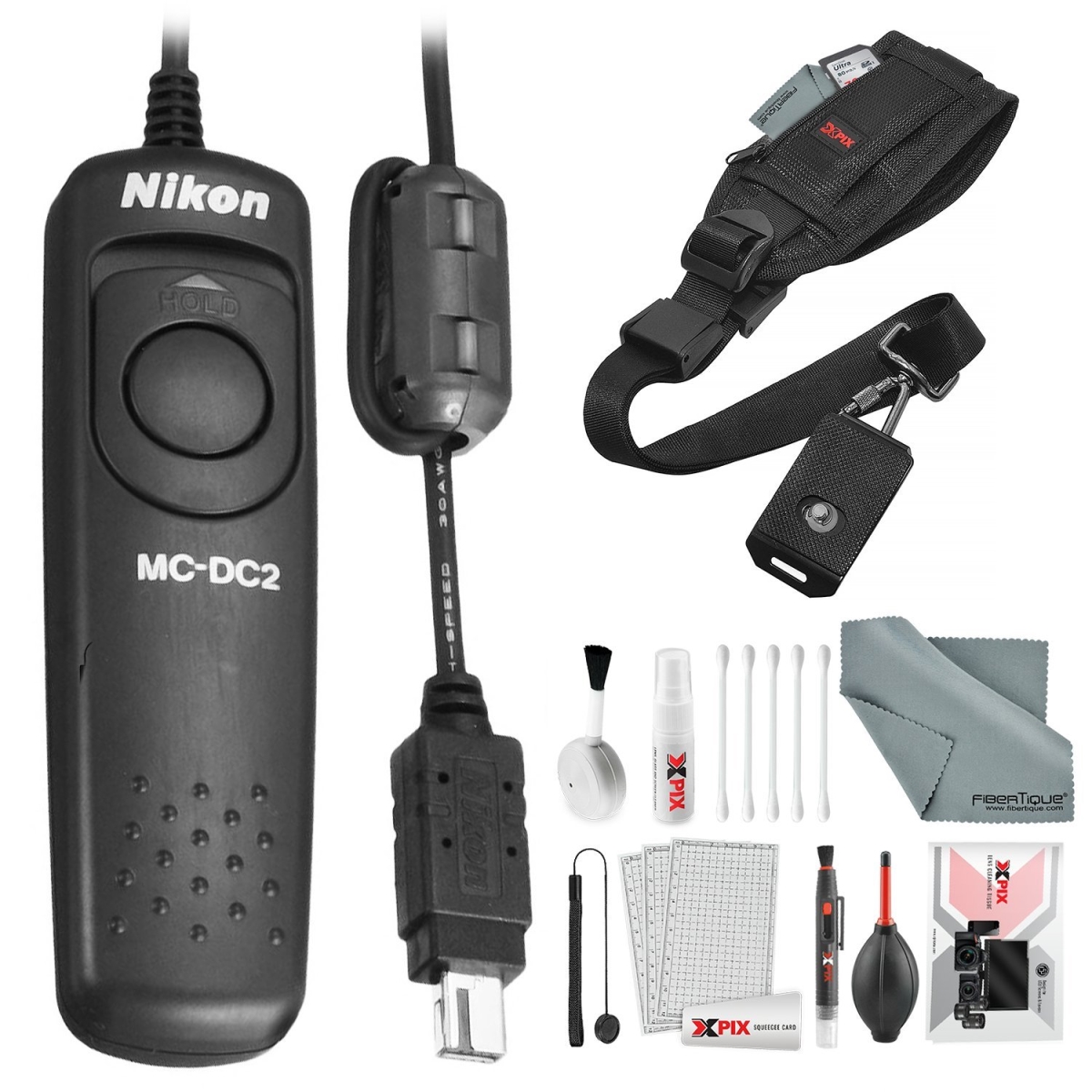 Picture of Nikon NIKON-25395-D-KIT1805-NFBA MC-DC2 Remote Release Cord with Xpix Camera Strap & Deluxe Camera Lens Cleaning Kit