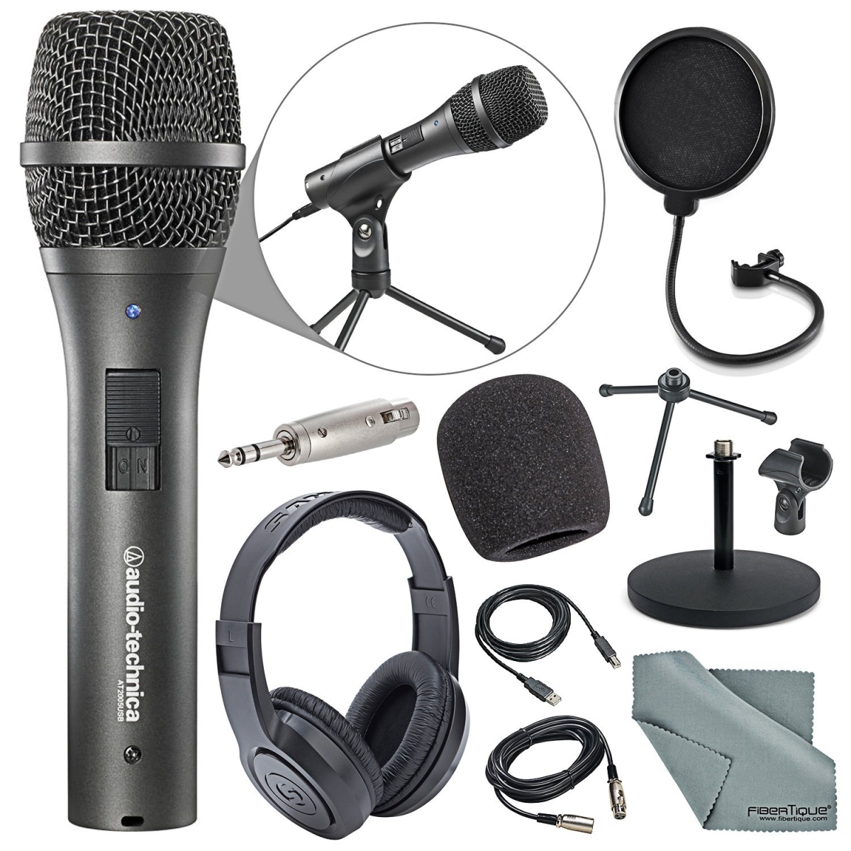 Picture of Audio-Technica AUDIO-TECHNICA-AT2005USB-D-KIT920-NFBA Cardioid Dynamic USB & XLR Microphone Podcasting Kit with Over-Ear Headphone