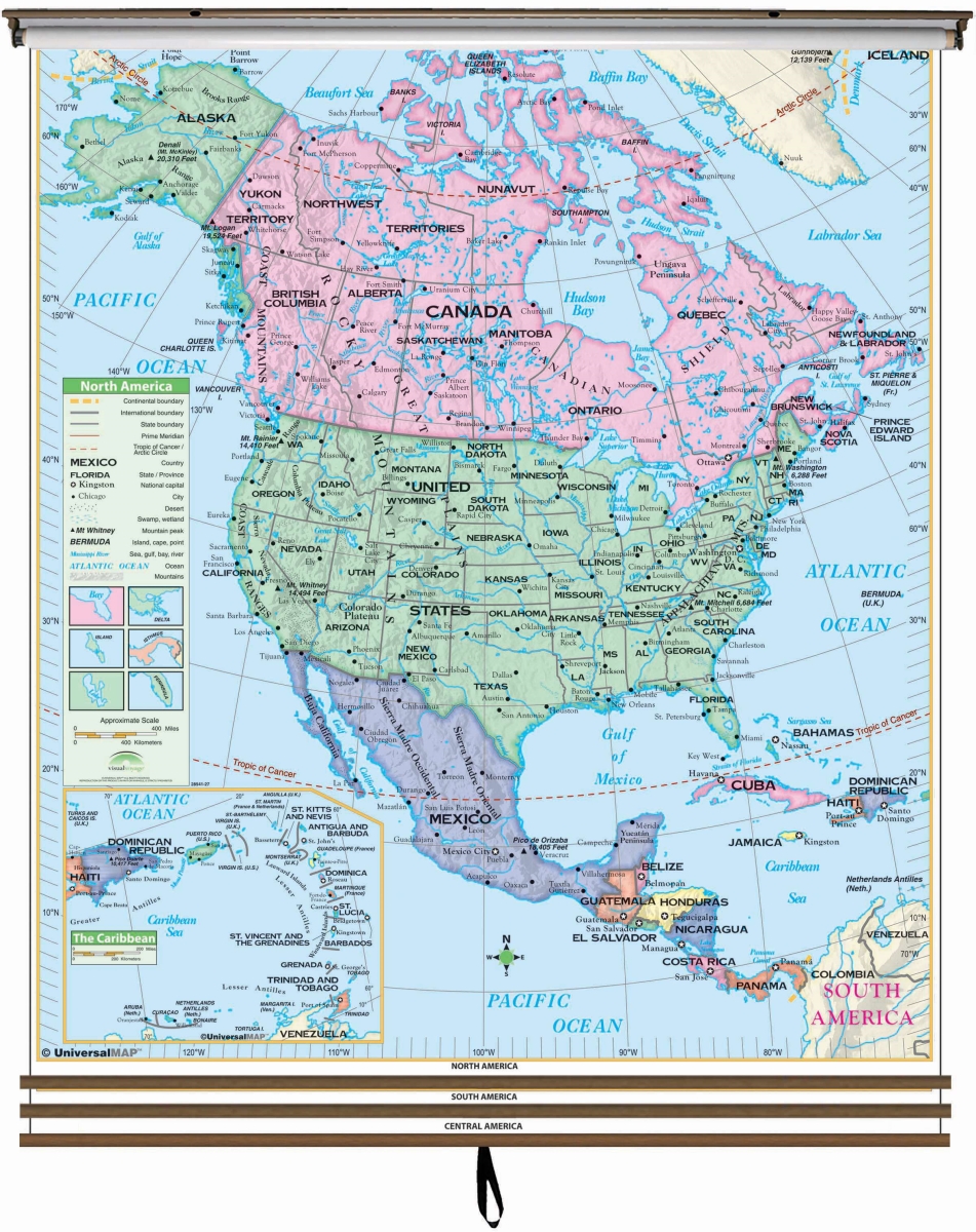 911101932001-54x59-BB3 54 x 59 in. 3-Map Western Hemisphere Essential Wall Map Set - BB3