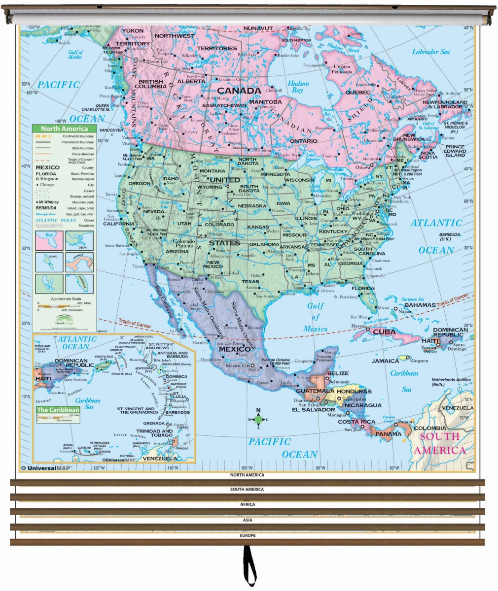 911100532001-54x69-SR5 54 x 69 in. 5-Map Essential Continent Wall Map Set - Spring Roller 5