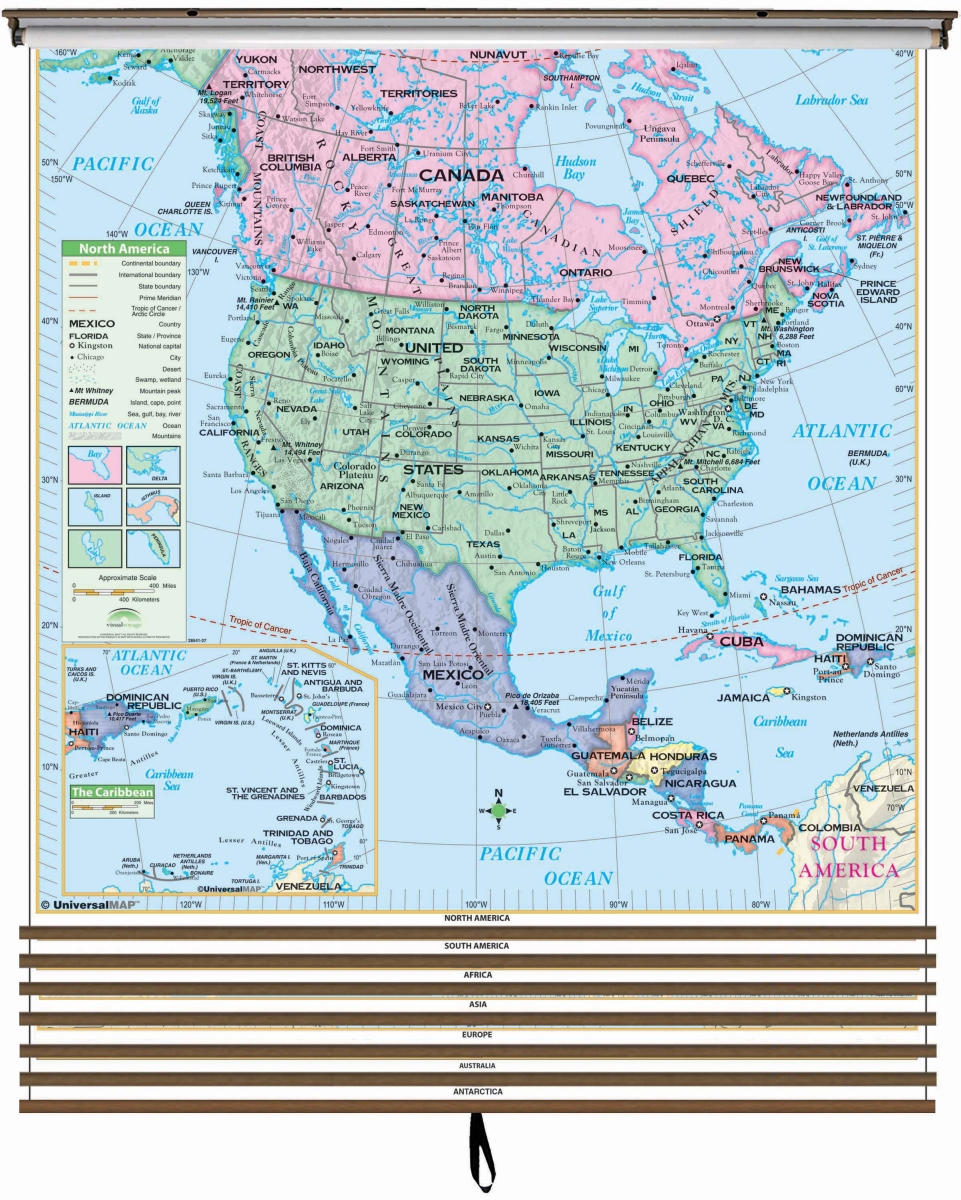 911100532001-54x69-BB7 54 x 69 in. 7-Map Essential Continent Wall Map Set - BB7