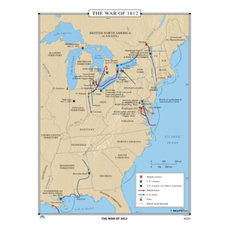 KA-HIST-020-springroller-sr No.020 The War of 1812 Map, Laminated - Spring Roller - Published 2005 - 36 x 49.75 in.