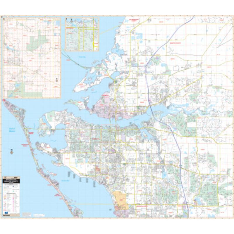 KA-C-FL-BRADENTON-springroller-sr Bradenton & Manatee County, FL Wall Map, Laminated - Spring Roller - Published 2012 - 59.5 x 52 in.