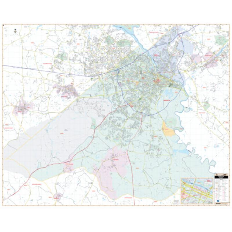KA-C-GA-AUGUSTA-lam-rails-black Augusta, GA Wall Map, Laminated with Rails - Black Molding - 71 x 57 in.