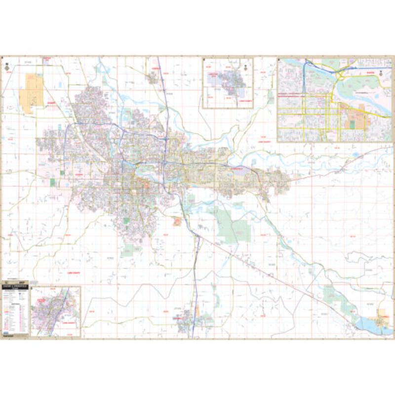 KA-C-OR-EUGENE-lam-rails-black Eugene-Springfield, OR Wall Map, Laminated with Rails - Black Molding - 66 x 48 in.
