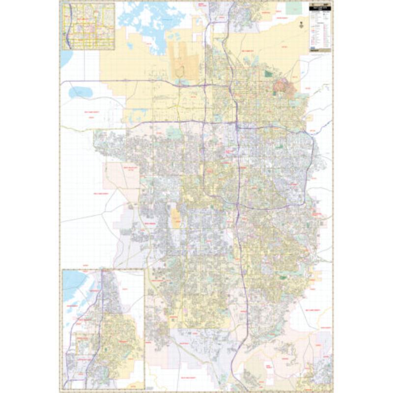 KA-C-UT-SALTLAKECITY-springroller-sr Salt Lake City, UT Wall Map, Laminated - Spring Roller - Published 2015 - 54 x 77 in.