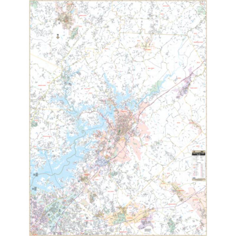 KA-C-GA-GAINESVILLE-lam-rails-walnut Gainesville & Hall County, GA Wall Map, Laminated with Rails - Walnut Molding - 57 x 75 in.