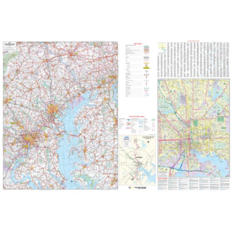 Baltimore, Maryland 50-mile Radius Vicinity Wall Map, Laminated with Rails - Black Molding - 72.5 x 48 in.