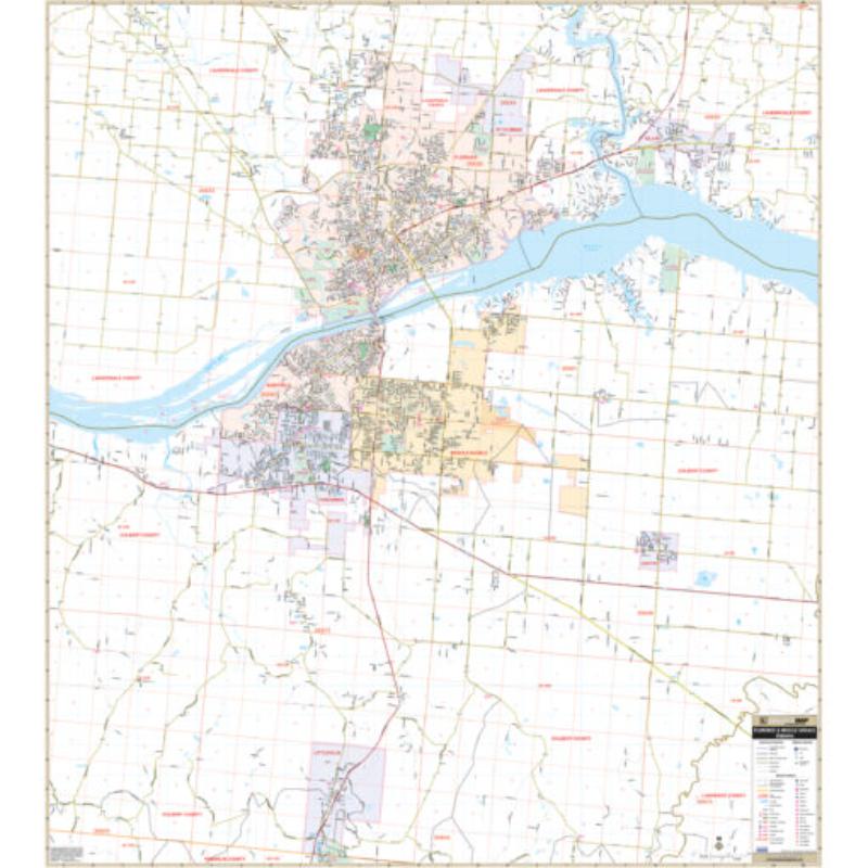 KA-C-AL-FLORENCE-springroller-sr Florence & Muscle Shoals, AL Wall Map, Laminated - Spring Roller - Published 2011 - 52.5 x 58.5 in.