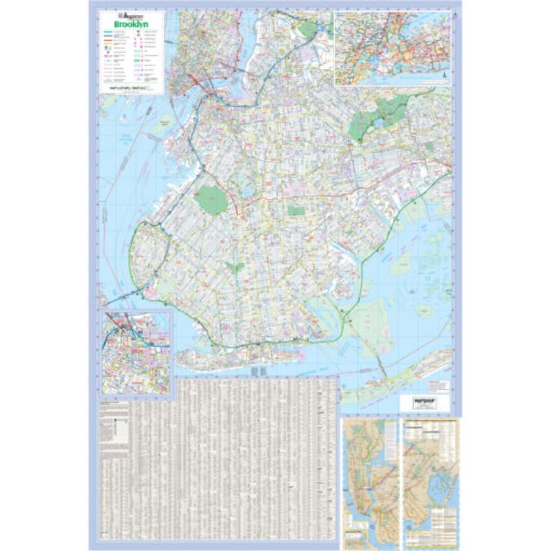 KA-C-NY-BROOKLYN-lam-rails-black Brooklyn, NY Wall Map, Laminated with Rails - Black Molding - 48 x 71 in.