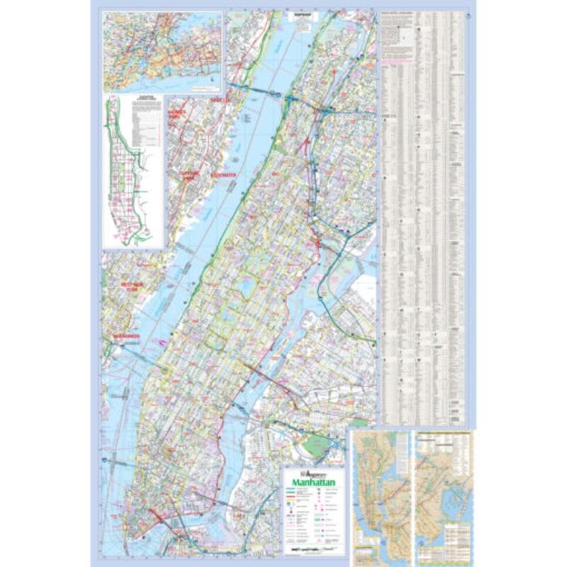 KA-C-NY-MANHATTAN-lam-rails-black Manhattan, NY Wall Map, Laminated with Rails - Black Molding - 48 x 70.5 in.