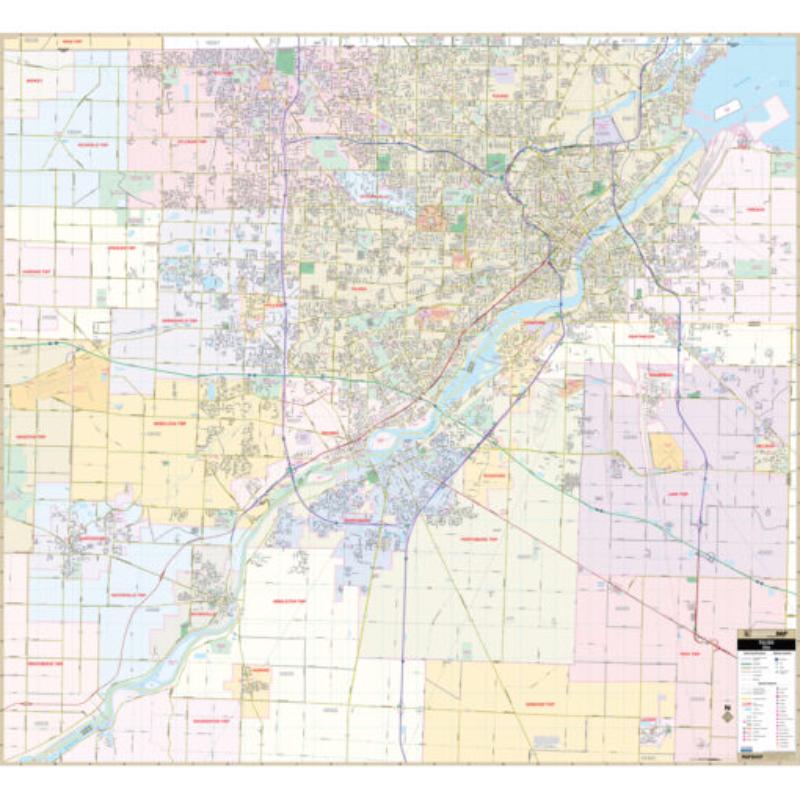 KA-C-OH-TOLEDO-springroller-sr Toledo, OH Wall Map, Laminated - Spring Roller - Published 2013 - 59 x 54 in.