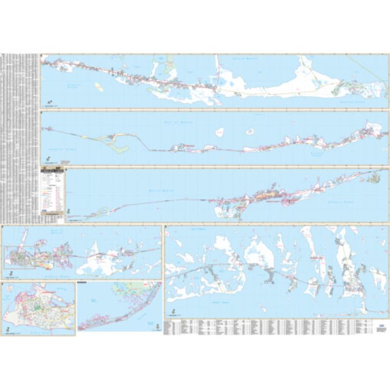 KA-C-FL-FLORIDAKEYS-lam-rails-black Florida Keys, FL Wall Map, Laminated with Rails - Black Molding - 74 x 54 in.