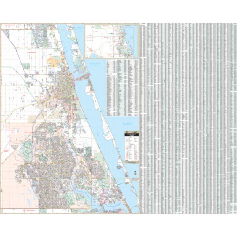 KA-C-FL-STLUCIE-lam-rails-black St Lucie, FL Wall Map, Laminated with Rails - Black Molding - 70.5 x 57 in.