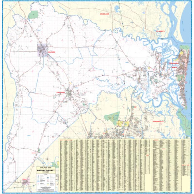 KA-C-FL-NASSAU-springroller-sr Nassau County, FL Wall Map, Laminated - Spring Roller - Published 2016 - 57 x 57 in.
