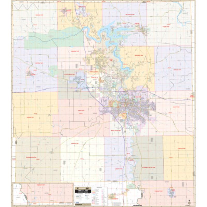 KA-C-IA-IOWACITY-springroller-sr Iowa City & Johnson County, IA Wall Map, Laminated - Spring Roller - Published 2013 - 50 x 56 in.