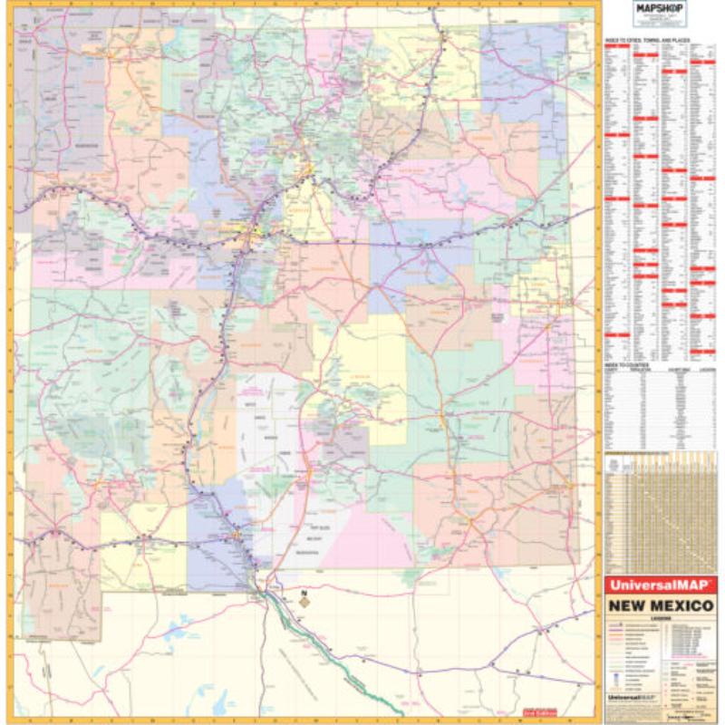 KA-S-NM-WALL-springroller-sr Mexico State Wall Map, Laminated - Spring Roller - Published 2004 - 52 x 54 in.